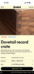 Record LP Crate, Storage Box, Solid Walnut, Dovetail Joinery, Symbol Audio