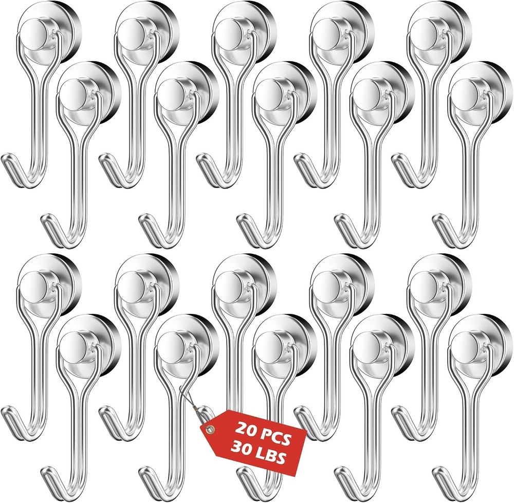 20Pack Magnetic Hooks 30Lbs+ Swivel Swing Magnet Hooks Heavy Duty Strong Magnets