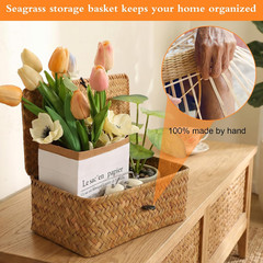 Set of 3 Natural Seagrass Wicker Baskets with Lids for Stylish Storage
