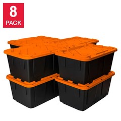 8-Pack, 27 Gallon Plastic Storage Container Bin, Heavy Duty, Lids, Greenmade NEW