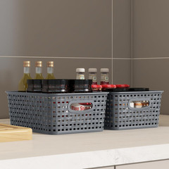 Stackable Grey Plastic Storage Baskets with Lids – 6 Pack Organizer Bins
