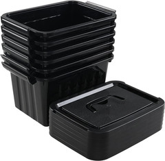 Versatile 6-Quart Black Storage Bins with Handles – Set of 6 Latch Boxes