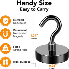 MIKEDE Black Magnetic Hooks, 85Lbs Heavy Duty Earth Magnets with Hooks for Cruis