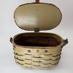 Vintage Jolles Original Woven Basket Gem Flowers Wood Handle