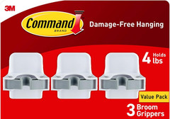 Command Broom & Mop Grippers, Damage-Free Wall Mount Organizer, 3-Pack, No-Tools