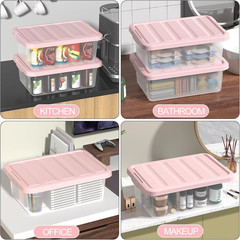 Set of 2 Clear Storage Bins with Pink Lids – 14 Quart Organizers for Home & Offi