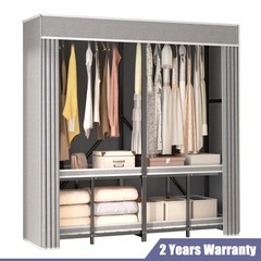 59″ Portable Heavy Duty Metal Closet Foldable Covered Clothes Rack with Cover