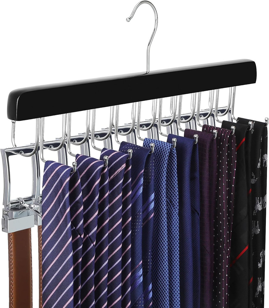 20 Hooks 2 in 1 Belt Tie Hanger for Closet Max 30 Belts with 30 Ties Capacity, B