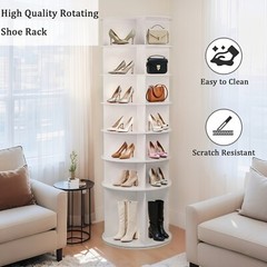 7 Tier Rotating Shoe Rack Tower 360° Spinning Shoe Round Display Carousel White