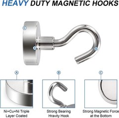6 Pack 110 Lbs Magnetic Hooks Heavy Duty, Neodymium Magnet Hooks, Strong Black M