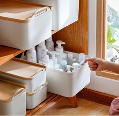 ANMINY All-in-One Lidded Plastic Storage Bins Set White Basket (8 Piece)