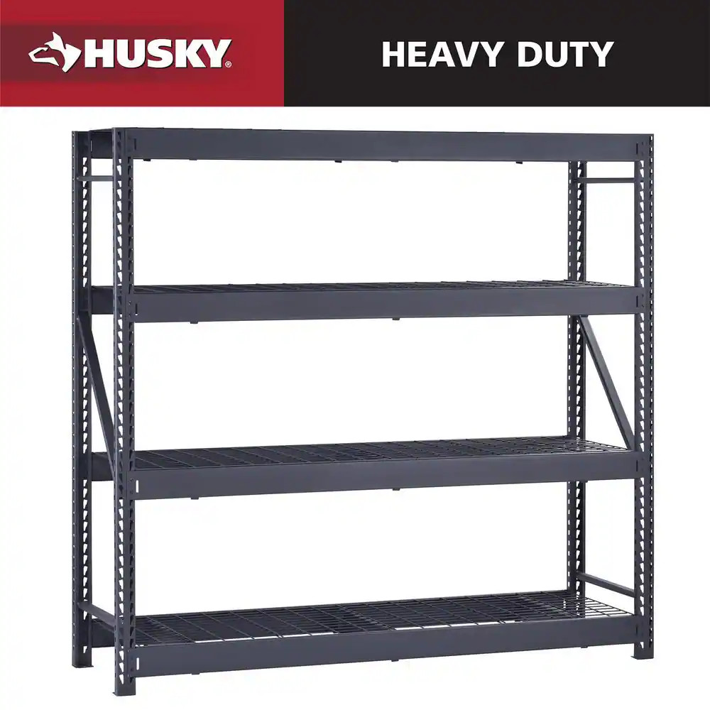 Heavy-Duty 4-Shelf Metal Garage Storage Unit – Black, 77″W x 72″H x 24″D