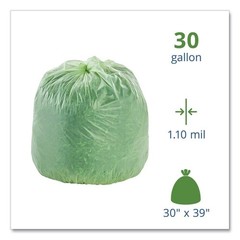 Stout by Envision E3039E11 1.1 mil. 30 gal. Compostable Bags – Green (48/BX) New