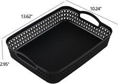 Set of 6 Large Black Plastic Storage Baskets with Handles for Easy Organization