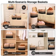 4 PCS Woven Cotton Rope Storage Baskets 12.5×9.1×7.9 Inch Gradient Black