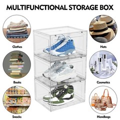 6-Packs Magnetic Drop Side Shoe Box Storage Containers Sneaker Display Cases