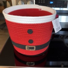 NEW Santa Belt Christmas Holiday Rope Storage Basket w/ handles 11 inches round