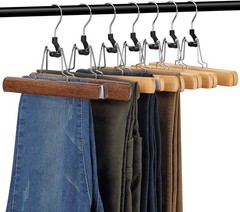 12-Pack Wooden Pants Hangers Non-Slip Skirt Trouser Clamp Walnut Finish 360 Hook