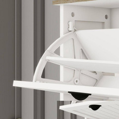 32 In. H X 40 In. W White Wood Slim Shoe Storage Cabinet with 4 Flip Drawers, Ad