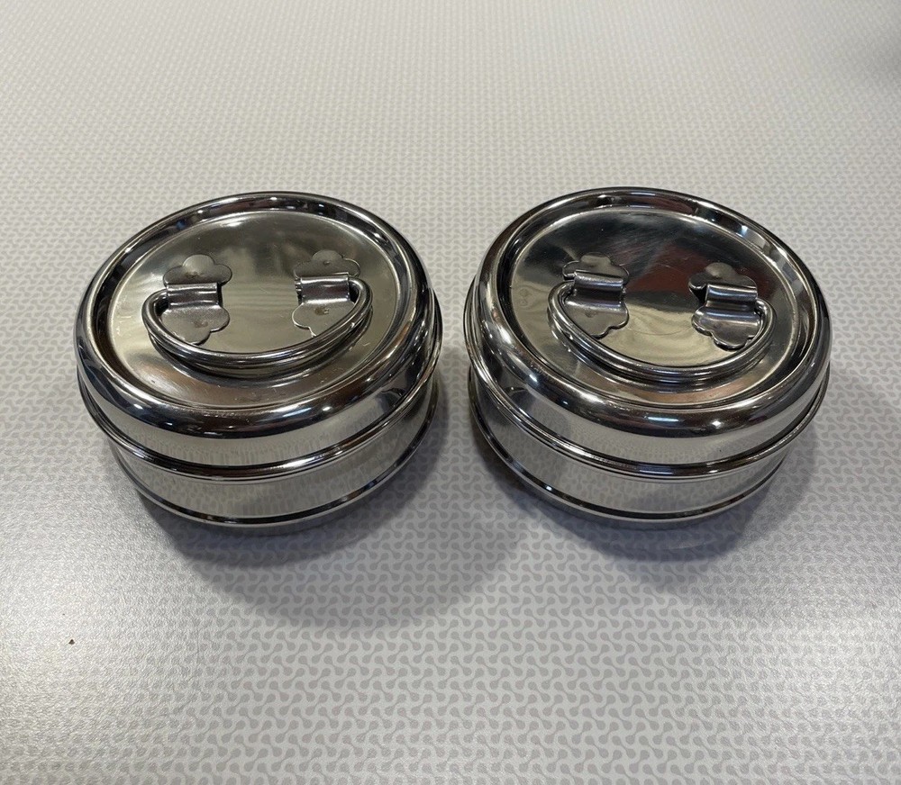 Stainless Steel Round Multi Purpose Storage Container Set of 2, Handle Lid
