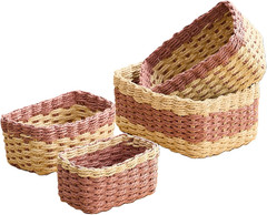 4PCS Handwoven Storage Baskets Set – Natural & Pink Organizer Bins