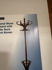 Free Standing Coat Rack Rotating Umbrella Stand Walnut Colored Solid Wood