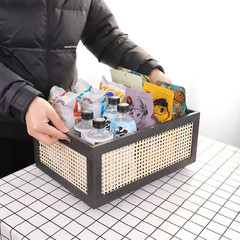 Stylish Black Wooden Rattan Basket for Organizing – 14.96″x11.02″x6.30