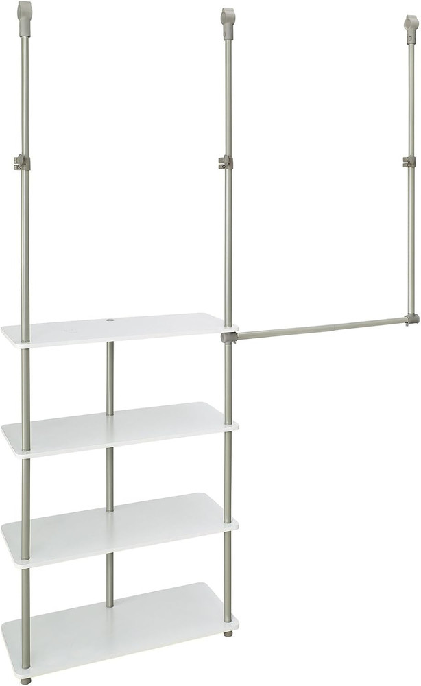 55300 Closet Maximizer with (4) Shelves & Double Hang Rod, Tool Free Add on Unit