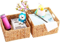 Natural Water Hyacinth Storage Baskets Set of 2 with Handles – Organize Stylishl