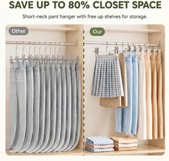 10 Pack Space Saving Pants Hangers with Clips, Heavy Duty Short-Neck Skirt