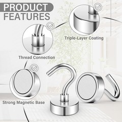 Compact 8 Magnetic Hooks with 25 LB Capacity for Easy Home & Cruise Organization