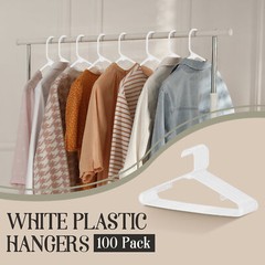 100PCS Clothes Hanger Durable Plastic Hangers Skirt Suit White Standard Non Slip