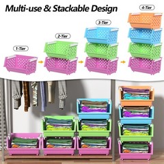 4-Pack Colored Stackable Storage Bins for Pantry Organizer Large Plastic Baskets