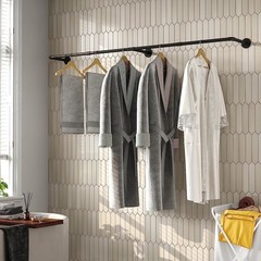 72″ Wall Mounted Industrial Pipe Clothes Rack, Heavy Duty Garment Hanging Rod