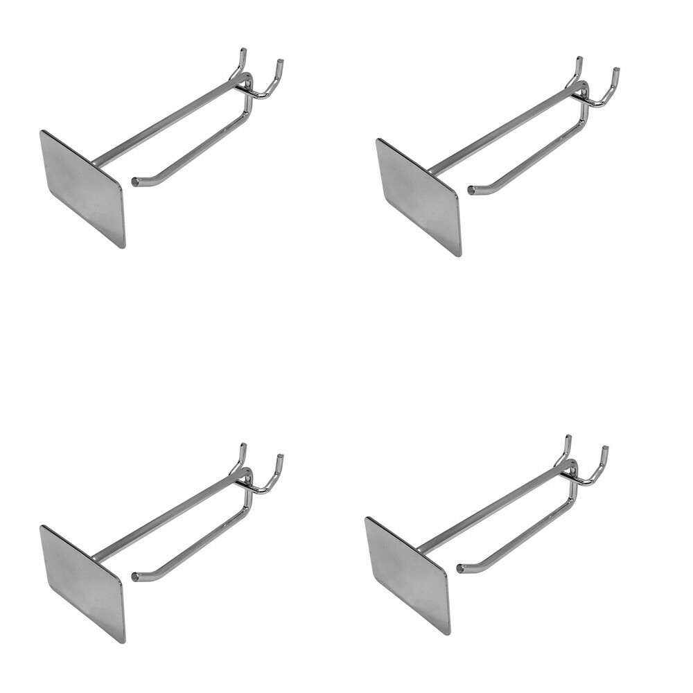 Chrome Pegboard Metal Plate Scanner Hooks 4” Retail Store Display – 4 Pc