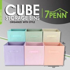 7Penn 6pk Pastel 10in Square Collapsible Fabric Storage Cubes Organizer Bins