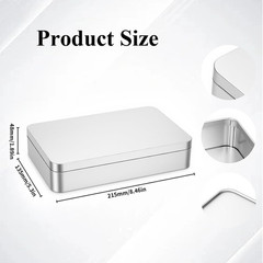 2 Pieces Rectangular Tin Box Containers, Silver, 8.5 X 5.3 X 1.9 in | Empty, for