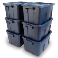 Rubbermaid Roughneck Tote 14 Gal, 6 14 Gal – 6 Pack, Dark Indigo Metallic