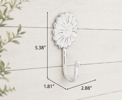 Rustic White Metal Flower Wall Hook Floral Coat Robe Hook Lightweight 5.3 In