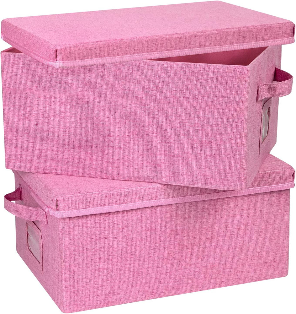 Collapsible Storage Bins with Lids – 2 Pack, Pink Organizer for Closet & Toys