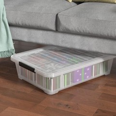 Kekow 4X Under Bed Storage Box w/ Lid & Wheels 40 Qt Plastic Stackable Organizer