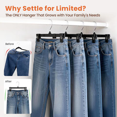 Black Pants Hangers 50 Pack, 12 Inch Skirt Hangers with Non-Slip Big Clips and 3