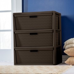 Sterilite Wide 3 Drawer Tower, Plastic Storage Organizer with Removable Decorati