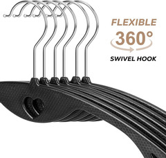 Plastic Hangers – Black Clothes Hanger No Shoulder Bumps & 360°Swivel Hook, Thin