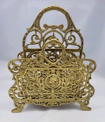 Ornate Vintage Filigree Solid Brass Magazine Book Mail Rack Holder Heavy