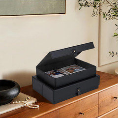 Elegant Faux Leather Photo Storage Boxes with Dust-Proof Lid – Set of 2