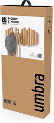 Picket 5 Hooks, Wall-Mounted Rail, Doubles as Art, Beveled Pine Wood Dowels, Nat