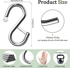 12 Pack Stainless Steel Heavy Duty S Hooks for Hanging, 2inch Small Thick S Hook