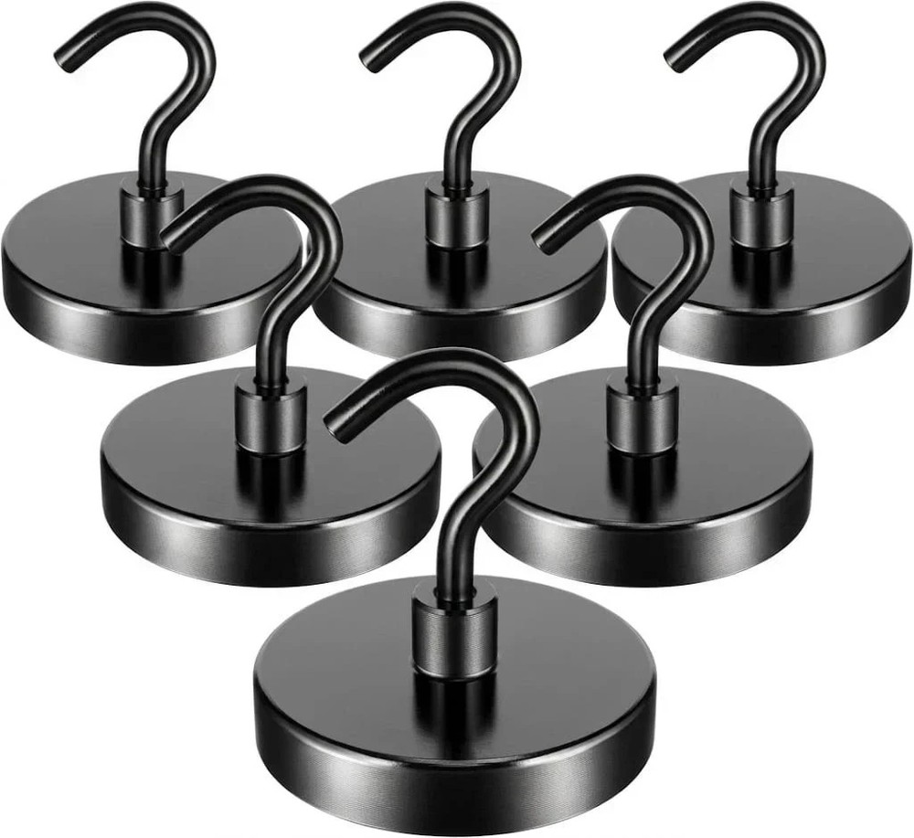 6 Pack Magnetic Hooks Heavy Duty, Neodymium Magnet Hooks, Strong Black M