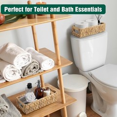 Toilet Basket Tank Topper Set of 2 Water Hyacinth Wicker Bathroom Storage